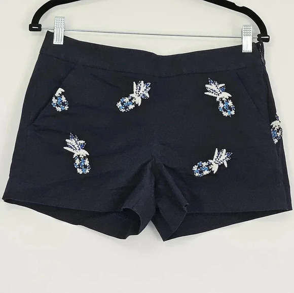 Loft navy blue embellished pineapple shorts stitched and beaded detailing - Picture 7 of 9